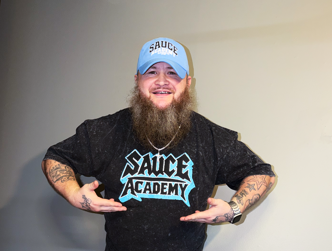 Sauce Academy Rockst*r graphic tee styled in blue